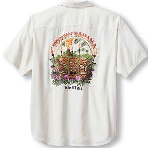 Tommy Bahama Cream Isle of Tiki Embroidered silk Shirt size 3x